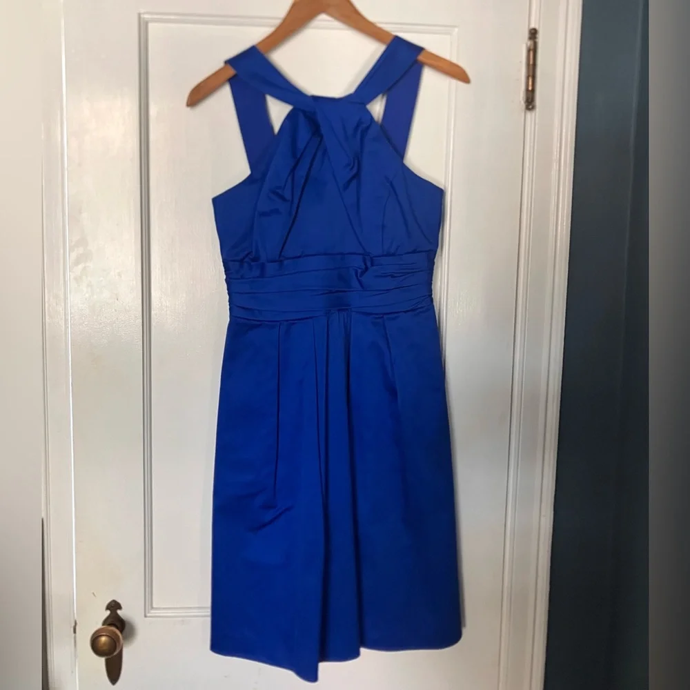 David's Bridal Royal Blue Cross-Back Halter Midi Bridesmaid Dress size 4 - Picture 2 of 5